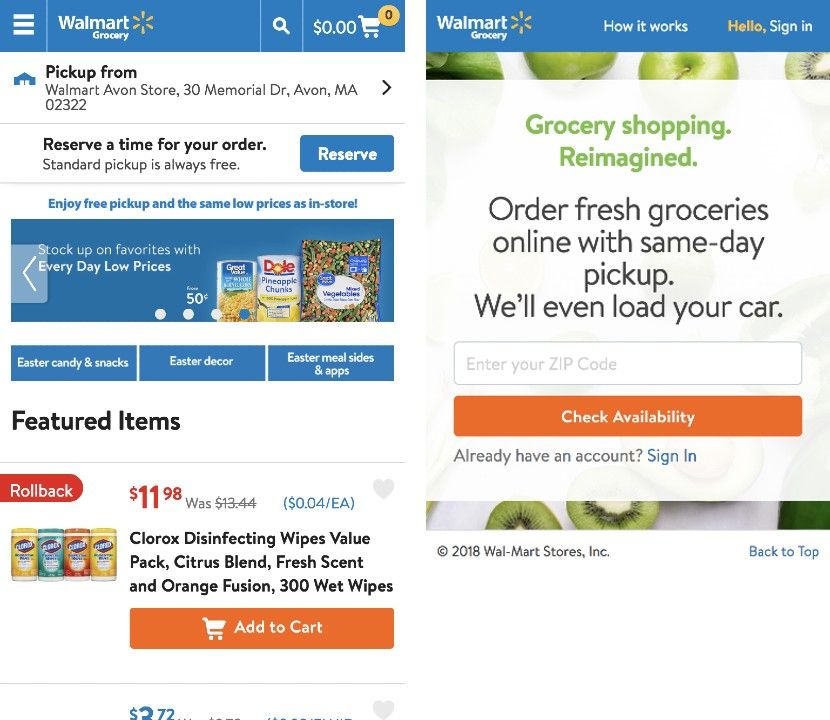 Interfaz de la Progressive Web App de Walmart