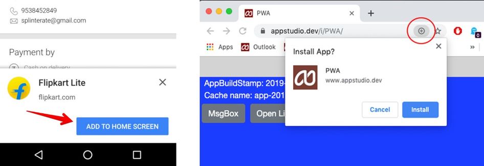 Ejemplo de instalación de las PWA en móvil y en escritorio - imagen versión escritorio